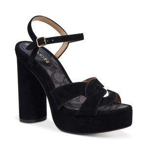 Coach size 9 Talina Black Suede Platform Sandals, NEW